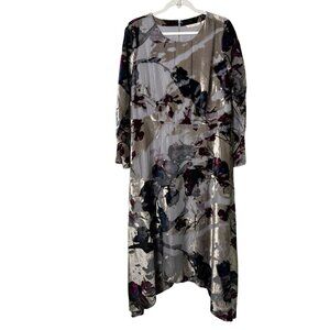 Soft Surroundings Annika Midi Dress Size M Gray Purple Floral Velvet Chiffon